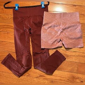 Women 2-Piece Athletic Yoga Leggings & Butt Scrunch Shorts Size M